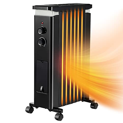 GOPLUS Ölradiator mit 3 Heizstufen, 5-35℃, elektrischer Heizkörper mit 7 Rippen, doppeltem Sicherheitsschutz, Elektroheizer mit Handtuchhalter, 500 W (Schwarz, 7 Rippen) von GOPLUS