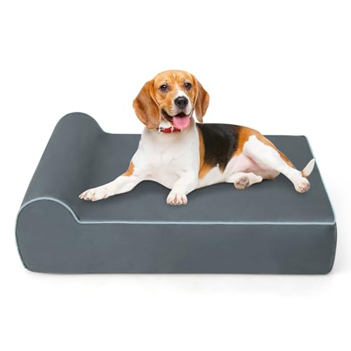 GOPLUS Orthopädisches Hundebett, orthopädisches Hundesofa mit seitlichem Rand, weichem Memory Schaum, waschbares Katzenbett, pflegeleichtes Haustiersofa für kleine und mittelgroße Katzen & Hunde, Grau von GOPLUS