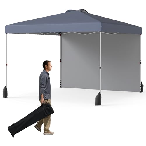 GOPLUS Pavillon 3 x 3 m, Gartenpavillon mit Seitenwand & 4 Sandsäcke, UV Schutz 50+, Pop up Faltpavillon mit Rolltasche, 8 Heringen, 4 Ankern und 4 Windseilen (Grau) von GOPLUS