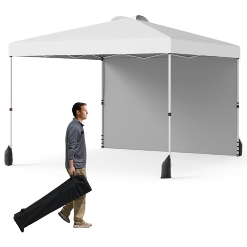 GOPLUS Pavillon 3 x 3 m, Gartenpavillon mit Seitenwand & 4 Sandsäcke, UV Schutz 50+, Pop up Faltpavillon mit Rolltasche, 8 Heringen, 4 Ankern und 4 Windseilen (Weiß) von GOPLUS