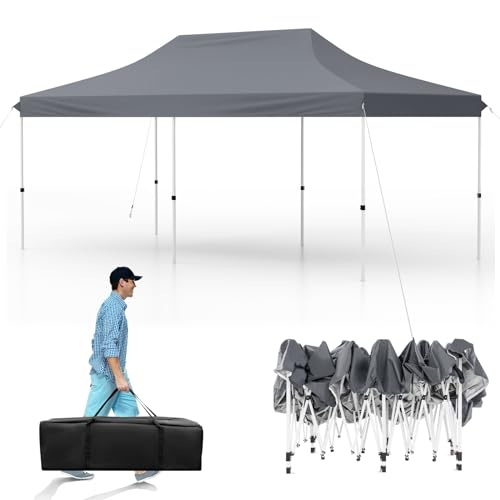 GOPLUS Pavillon 3x6m, Faltpavillon Pop up Pavillon wasserdicht stabil, Gartenpavillon höhenverstellbar mit Tragetasche, Partyzelt Gartenzelt Sonnenschutz für Outdoor Party Festival Hochzeit (Grau) von GOPLUS