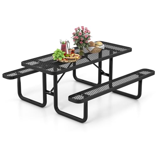 GOPLUS Picknicktisch Set, Campingtisch für 4-8 Personen, rechteckiger Esstisch Outdoor mit 2 Bänke, robuster Metalltisch mit Gitter-Design für Garten Hof Terrasse, Schwarz GOPLUS Picknicktisch Set, Campingtisch für 4-8 Personen, rechteckiger Esstisch Outdoor mit 2 Bänke, robuster Metalltisch mit Gitter-Design für Garten Hof Terrasse, Schwarz von GOPLUS