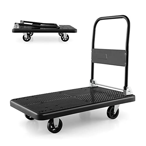 GOPLUS Plattformwagen klappbar, Transportwagen aus Metall bis 200/350 kg belastbar, Transportroller mit Griff, Antirutsch-Beschichtung & Universalrollen für Zuhause & Lagerhaus, 92 × 60 (L × B) von GOPLUS