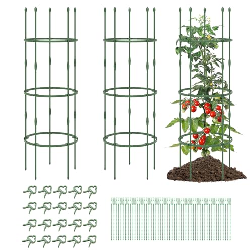 GOPLUS Rankhilfe Tomaten, 3er Set Tomatenturm mit Verstellbarer Höhe & Kabelbindern, Tomatenkäfig Gurken Rankhilfe Gurkenturm Rankturm Ranksäule für Kletterpflanzen (50 x 154 cm) von GOPLUS