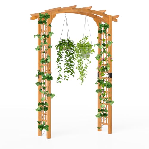 GOPLUS Rosenbogen Holz, Torbogen mit mit Spalieren & erweitertem Dach, Gartenbogen Pergola Rankhilfe für Kletterpflanzen, Hochzeitsbogen Rankbogen für Garten, Hochzeiten & Partys (160 x 60 x 229 cm) von GOPLUS