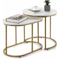 Goplus - Satztisch Marmor Optik, 2er Set Beistelltisch mit Metallgestell, Wohnzimmertisch Couchtisch Gold für Schlafzimmer & Wohnzimmer von GOPLUS