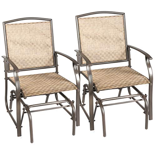 GOPLUS Schaukelstuhl, Gartenstuhl mit Armlehne & Rückenlehne, Campingstuhl aus Eisen & Textilen, Schaukelsessel bis zu 150 kg Belastbar, für Balkon Garten Terrassen (2 PCS) von GOPLUS