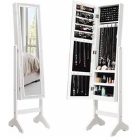 GOPLUS Schmuckschrank mit Standspiegel, Spiegelschrank Makeup Schmuck mit Regal & Kasten, Stehende Schmuckregal mit Bling-Design (Weiss) von GOPLUS