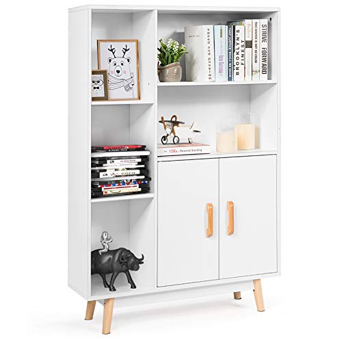 GOPLUS Seitenschrank mit Doppeltüren & 3 Einlegeböden & 4 Beinen, Freistehendes Holzregal, Bücherregal für Studierzimmer, Wohnzimmer, Badezimmer, Kommode aus Massivholz mit Ablage, 80x24x119cm von GOPLUS