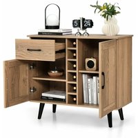 Sideboard Küche, Buffetschrank mit 6 Flaschen Weinregal, Aufbewahrungsschrank mit Schublade, Küchenschrank Natur für Wohnzimmer & Esszimmer, 90 x 40 von GOPLUS