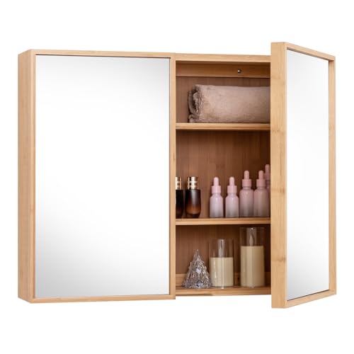 GOPLUS Spiegelschrank Bambus, Badezimmerschrank mit Spiegel, Doppeltür & 2 verstellbaren Regalböden, Badschrank hängend, Hängeschrank für Badezimmer und Wohnzimmer, 65 x 14 x 50,5 cm GOPLUS Spiegelschrank Bambus, Badezimmerschrank mit Spiegel, Doppeltür & 2 verstellbaren Regalböden, Badschrank hängend, Hängeschrank für Badezimmer und Wohnzimmer, 65 x 14 x 50,5 cm von GOPLUS