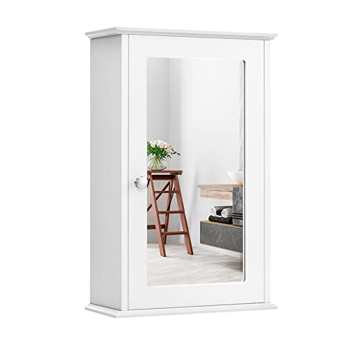 GOPLUS Spiegelschrank mit Ablage, Badezimmerspiegelschrank hängend, Hängeschrank Wandschrank für Badezimmer, Wohnzimmer, 34 x 15 x 53 cm (Weiß) von GOPLUS