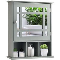 Spiegelschrank mit Ablage, Badschrank mit verstellbarem Einlegeboden, Küchenschrank Hängeschrank Holz, 50×16×61cm (Grau) - Goplus von GOPLUS