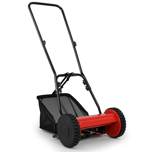 GOPLUS Spindelmäher, Handrasenmäher mit 18,5L Fangkorb, Spindelrasenmäher mit 15–40 mm Schnitthöhe verstellbar, 30 cm Schnittbreite, Hand-Rasenmäher mit 5 Messern & Räder, Handmäher für Rasen, Garten von GOPLUS