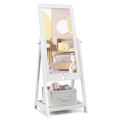 GOPLUS Standspiegel für Kinder, Freistehender Ankleidespiegel mit verstellbarem Winkel, Ablagefach und Stoffaufbewahrungskorb, Stehender Ganzkörperspiegel für Kinderzimmer, 45 x 40 x 112cm GOPLUS Standspiegel für Kinder, Freistehender Ankleidespiegel mit verstellbarem Winkel, Ablagefach und Stoffaufbewahrungskorb, Stehender Ganzkörperspiegel für Kinderzimmer, 45 x 40 x 112cm von GOPLUS
