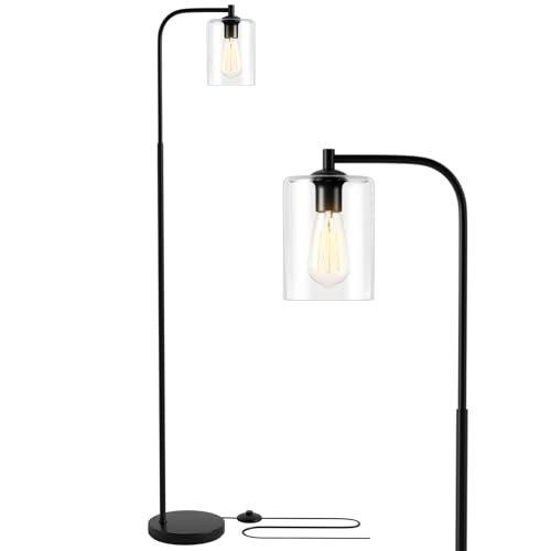 GOPLUS Stehlampe mit Fußschalter, 168cm Stehleuchte mit Glasschirm & Metallbasis, Standleuchte für Wohn- & Schlafzimmer, E27-Fassung, Schwarz von GOPLUS