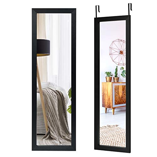 GOPLUS Türspiegel mit Höhenverstellbaren Hängehaken, Wandspiegel mit MDF Rahmen, 120x37cm Hängespiegel, Ganzkörperspiegel für Schlafzimmer Wohnzimmer (Schwarz) von GOPLUS