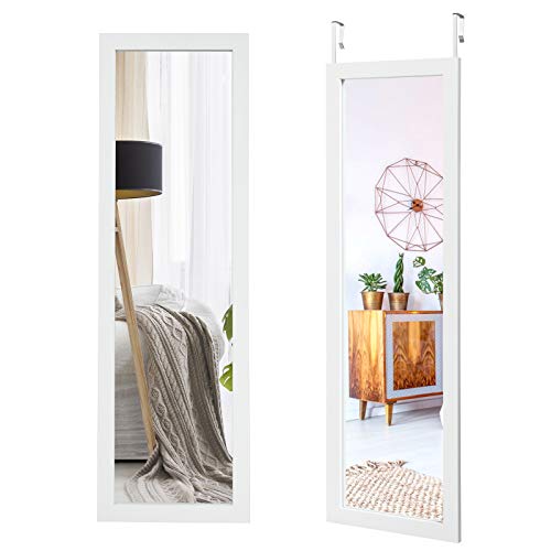 GOPLUS Türspiegel mit Höhenverstellbaren Hängehaken, Wandspiegel mit MDF Rahmen, 120x37cm Hängespiegel, Ganzkörperspiegel für Schlafzimmer Wohnzimmer (Weiß) von GOPLUS