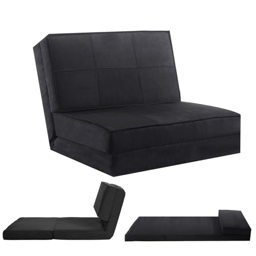 GOPLUS 3 in 1 Klappbares Sofabett, Bodensofa mit Schlaffunktion, Bodenmatratze aus Schaumstoff mit abnehmbarem Bezug & Rückenstütze, Schlafsessel Schlafsofa für Wohnzimmer & Schlafzimmer (Schwarz) von GOPLUS