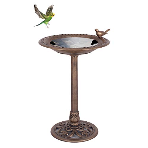 GOPLUS Vogeltränke, Vogelbad, Vogelfutterstation, Vogelfutterspender, Vogelfuttersäule, Futtersäule, Vogelfutterautomat, mit einem Vogel auf der Wasserschale, für Wildvögel (Bronze) von GOPLUS