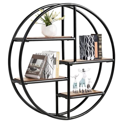 GOPLUS Wandregal rund, Ø55cm Hängeregal mit 4 Böden, Schweberegal im Industriestil aus Metall & Holz, Wanddeko für Badezimmer, Wohnzimmer, Schlafzimmer & Büro, Schwarz GOPLUS Wandregal rund, Ø55cm Hängeregal mit 4 Böden, Schweberegal im Industriestil aus Metall & Holz, Wanddeko für Badezimmer, Wohnzimmer, Schlafzimmer & Büro, Schwarz von GOPLUS