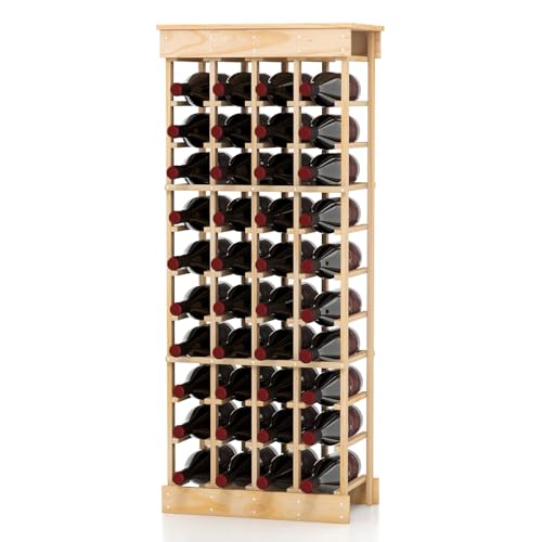 GOPLUS Weinregal, Flaschenregal, Weinschrank Natur, Weinständer, Holzregal, Flaschenständer für 40 Flaschen, Weinaufbewahrung aus Holz, 47 x 28 x113cm von GOPLUS