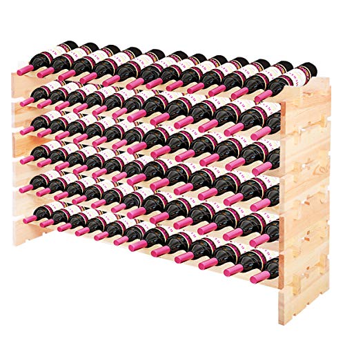 GOPLUS Weinregal Holz für 72 Flaschen Stapelbar erweiterbar, Weinschrank mit Ablage, Weinständer Wand Holz, Flaschenständer Weinhalter Flaschenregal, für Keller Esszimmer Restaurants Bars von GOPLUS
