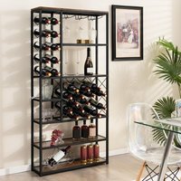 GOPLUS Weinregal für 27 Flaschen, Flaschenregal mit Glashalter, Aufbewahrungsregal Barschrank Vintage für Küche & Esszimmer, 81 x 23 x 166 cm von GOPLUS