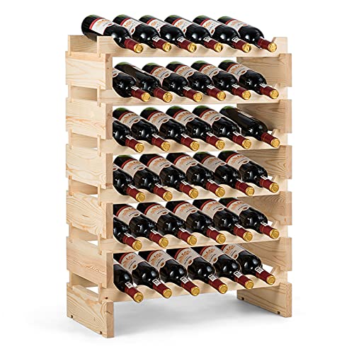 GOPLUS Weinregal mit 6 Ebenen für 36 Flaschen, Flaschenregal aus Massivholz, freie Kombination, Weinschrank, Weinständer, Weinhalter, Natur, 63,2 x 28 x 85,5 cm von GOPLUS