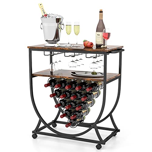 GOPLUS Weinregal mit Glashalter, Flaschenregal für 15 Flaschen, Barwagen Vingtage mit Ablagen für Küche & Bar, 83 x 40 x 83 cm von GOPLUS