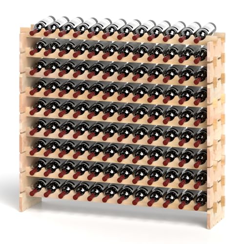GOPLUS Weinregal stapelbar, Flaschenregal mit 9 Ebenen für 108 Flaschen, Flaschenhalter aus Kiefernholz, Weinständer Flaschenständer für Küchen, Bars & Weinkeller, Natur (für 108 Flaschen) von GOPLUS