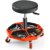 Werkstatthocker 41-56cm höhenverstellbar, Rollhocker mit Werkzeugablage & 4 Universalrädern, Funktioneller Arbeitshocker für Garage, von GOPLUS