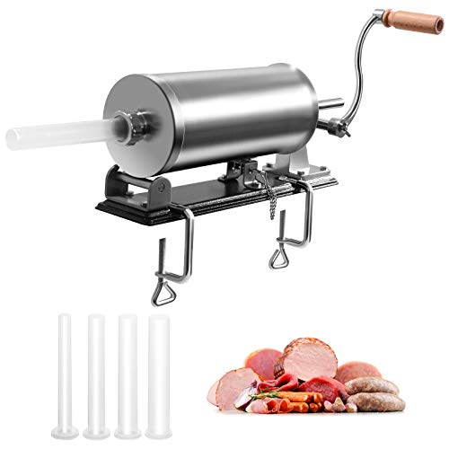 GOPLUS Wurstfüller aus Edelstahl, Wurstfüllmaschine Wurstmaschine Manuell, Wurstpress mit 4 verschiedene Füllrohre, Wurstspritze mit Befestigungsclip, Einfache Bedienung & leicht zu reinigen (3,6L) von GOPLUS