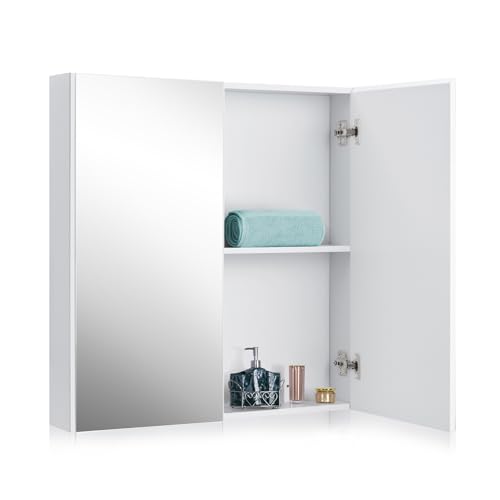 GOPLUS Spiegelschrank mit 2 Türen, Badezimmerschrank mit Spiegel, Hängeschrank Badschrank Wandschrank Bad für Badezimmer, 65 x 11 x 65 cm, Weiß GOPLUS Spiegelschrank mit 2 Türen, Badezimmerschrank mit Spiegel, Hängeschrank Badschrank Wandschrank Bad für Badezimmer, 65 x 11 x 65 cm, Weiß von GOPLUS