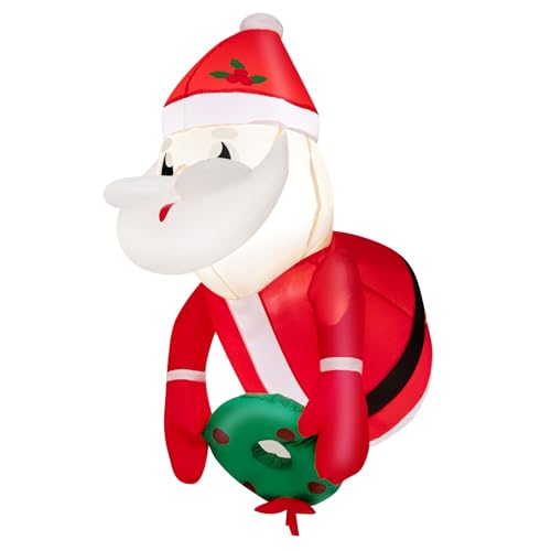 GOPLUS aufblasbarer Weihnachtsmann Deko, 100cm Santa Claus am Fenster mit LED Lichtern & Gebläse, Fensterdekorationen aufblasbar draußen mit Weihnachtskranz für Drinnen & Draußen von GOPLUS