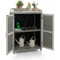 Gartenschrank Holz, Holzschrank mit Metalltischplatte & 2 Ablagen, Geräteschrank Gartenschuppen mit Belüftungstür, für Garten & Hinterhof, 67 x 47 x von GOPLUS