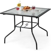 Gartentisch, 89×89 cm Bistrotisch aus Metall mit Glasplatte & 38mm Schirmloch, quadratischer Balkontisch, Beistelltisch wetterfest, Esstisch Outdoor von GOPLUS