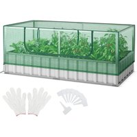 Gewächshaus mit Hochbeet, 2 in 1 Treibhaus mit PE-Abdeckung & Metall Pflanzkasten, Blumenbeet mit belüftetem Fenster, Frühbeet für Blumen, Kräuter, von GOPLUS