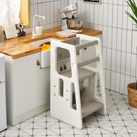 Goplus - 2 in 1 Baby Lernturm, Küchenhelfer mit 3 Verstellbaren Hoehen, Anti-Rutsch-Stufe, Rausfallschutz & Sitzflaeche für 18-60 Monate, Tritthocker von GOPLUS