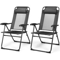 2er Set Faltbare Terrassenstühle mit 7-Fach Verstellbarer Rückenlehne, Abnehmbarem Kopfkissen, Atmungsaktivem Netzrücken, Outdoor Klappstühle für von GOPLUS