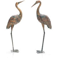 2er Set Gartenkranich, Gartendeko aus Metall, Kunstskulptur, 85/86cm hoch Gartenfiguren für Zuhause &Terrasse (Kranich) - Goplus von GOPLUS