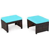 2er Set Rattan Ottomane, 49x40x33cm, Sitzhocker Fusshocker mit Sitzkissen, Abnehmbarer Bezug mit Reissverschluss, Stahl-Rahmen, Blau - Goplus von GOPLUS