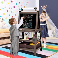 3 in 1 Standtafel für Kinder, Magnetisches Whiteboard & Kreidetafel, Doppelseitiger Staffelei mit Aufbewahrungsbox, Maltafel, Schreibtafel, von GOPLUS