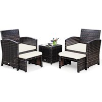 5 tlg. Rattanmoebel, Poly Rattan Gartenmoebel, Lounge Set aus 1 Tisch & 2 Stühlen & 2 Ottomanen, Kissen mit Abnehmbarem & Waschbarem Bezug (Beige) von GOPLUS