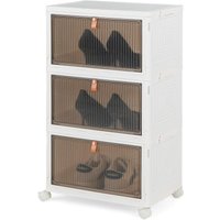 Goplus - Aufbewahrungsbox mit Deckel, Stapelbare Ordnungsbox mit Türen, Transparent Klappbox mit Rollen, Schuhboxen Ordnungsboxen für Wohnzimmer & von GOPLUS
