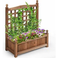 Blumenkasten mit Rankgitter, Pflanzkasten aus Massivholz, Rankkasten, Blumenstaender, mit Ablaufloechern, Lackierte Oberflaeche, für Balkon Garten, von GOPLUS