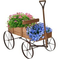 Blumenwagen mit Metall Raeder, Blumenstaender aus Holz, Holzwagen für Blumen&Pflanzen, Blumenkasten, Pflanzenstaender für Garten&Terrase&Outdoor, von GOPLUS