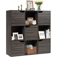 Bücherregal, Bücherschrank mit 9 Fächern und 5 Türen, Modernes Büroregal mit Magnetverschuss, Holzregal für Wohnzimmer, Studierzimmer, Gaderobe, von GOPLUS