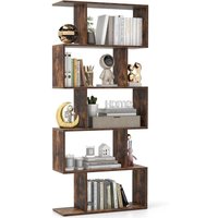 Bücherregal mit 5 Ebenen, Stufenregal aus Holz, Raumteiler Regal mit Kippschutz, Standregal Büroregal für Wohnzimmer, Büro, 70 x 23,5 x 158 cm von GOPLUS