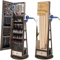 Goplus - Drehbarer Schmuckschrank mit Ganzkörperspiegel, Schmuckorganizer mit LED-Beleuchtung, Haartrocknerständer, Spiegelschrank Schmuck mit von GOPLUS